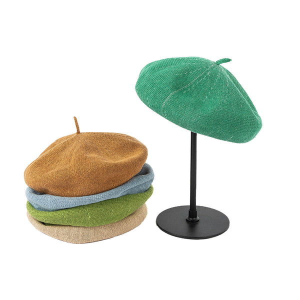 Brown Linen Knit Beret Classic Soft And Stylish Headwear Hats