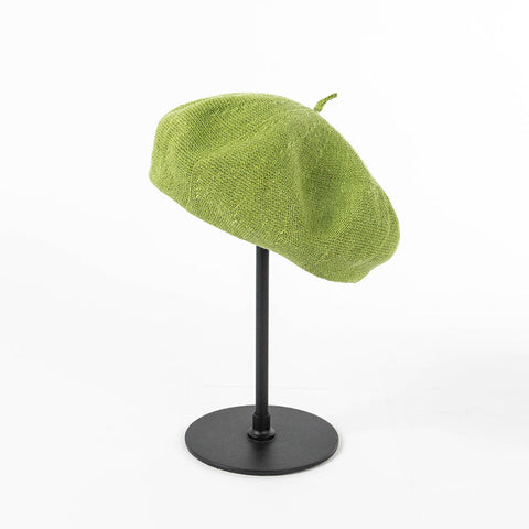 Olive Green Linen Knit Beret Classic Soft And Stylish Headwear Hats