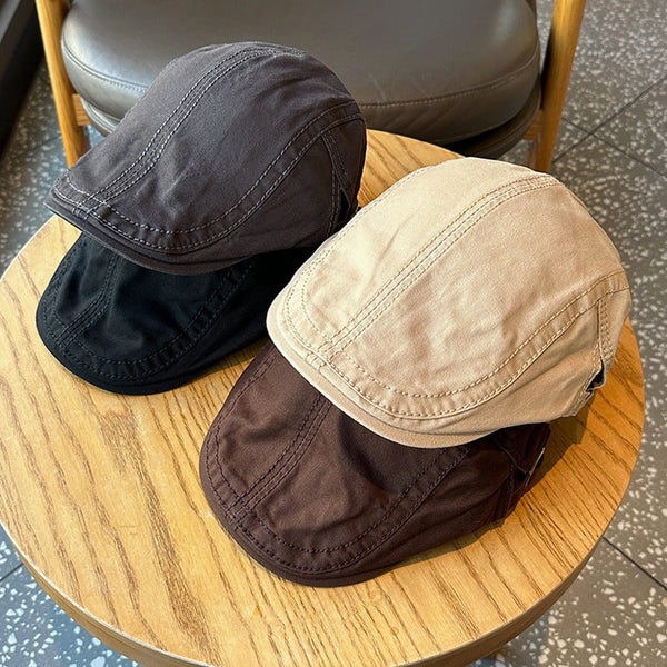 Retro Newsboy Cap Unisex Vintage Flat Beret With Visor Gray Hats