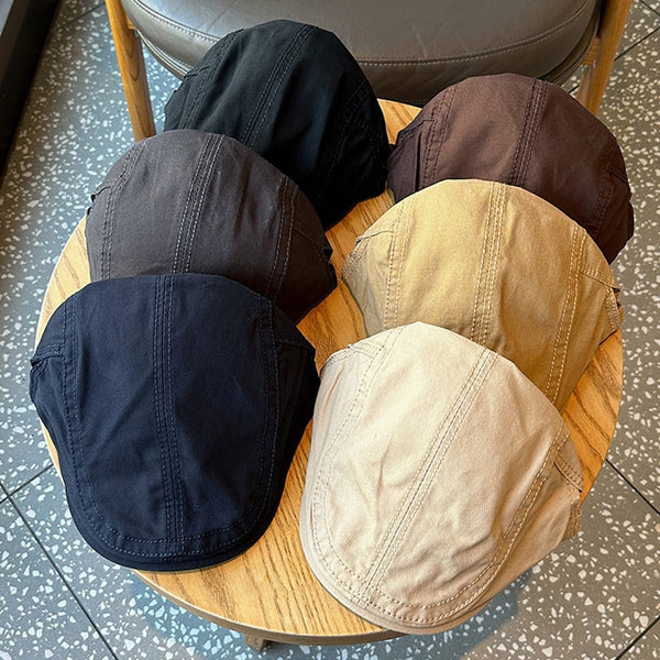 Retro Newsboy Cap Unisex Vintage Flat Beret With Visor Gray Hats
