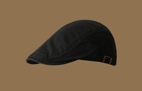 Retro Newsboy Cap Unisex Vintage Flat Beret With Visor Black Hats