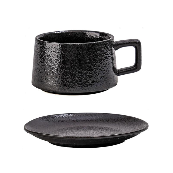 Ceramic Coffee Cup And Saucer Set Elegant Afternoon Tea Ink Black Cups & Saucers