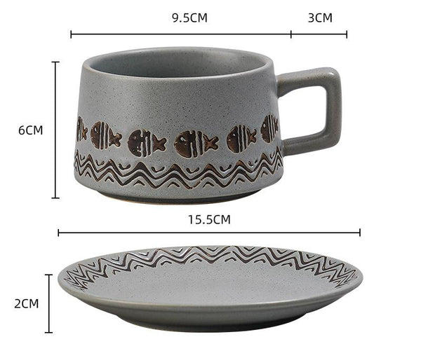 Ceramic Coffee Cup And Saucer Set Elegant Afternoon Tea Wave Fish Gray Cups & Saucers