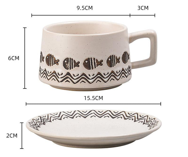 Ceramic Coffee Cup And Saucer Set Elegant Afternoon Tea Wave Fish White Cups & Saucers