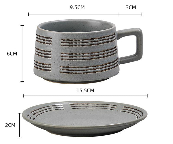 Ceramic Coffee Cup And Saucer Set Elegant Afternoon Tea Wave Pattern Gray Cups & Saucers