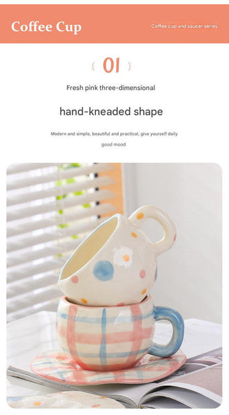 Hand Painted Ceramic Coffee Cup And Saucer Set Vintage Afternoon Tea(Blue Five Pointed Star) Cups & Saucers