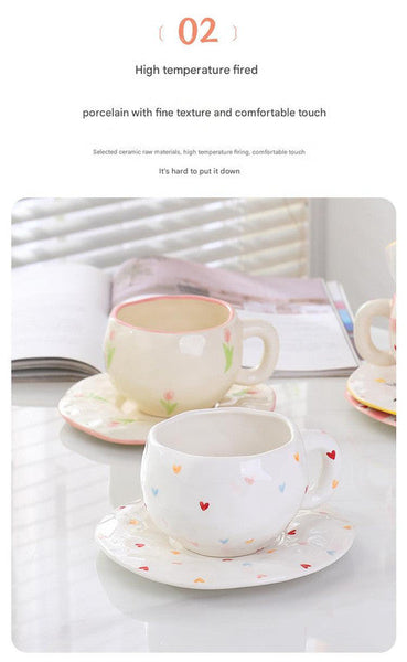 Hand Painted Ceramic Coffee Cup And Saucer Set Vintage Afternoon Tea(Blue Five Pointed Star) Cups & Saucers