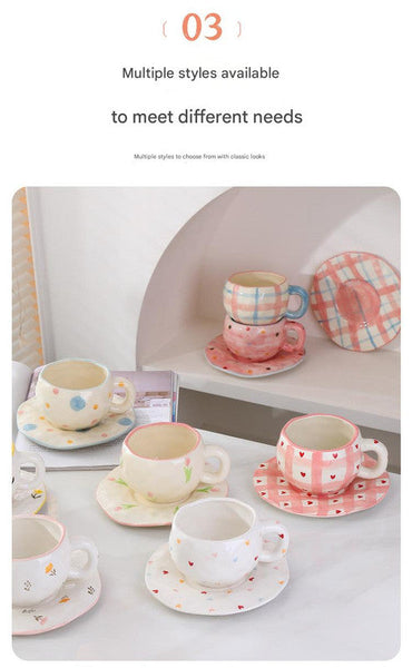 Hand Painted Ceramic Coffee Cup And Saucer Set Vintage Afternoon Tea(Blue Five Pointed Star) Cups & Saucers