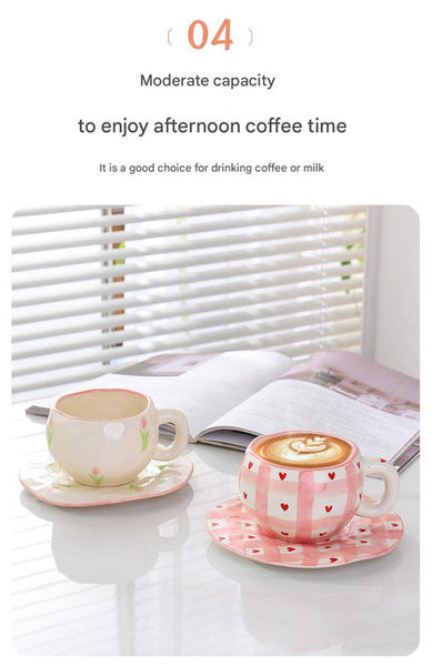 Hand Painted Ceramic Coffee Cup And Saucer Set Vintage Afternoon Tea(Blue Five Pointed Star) Cups & Saucers