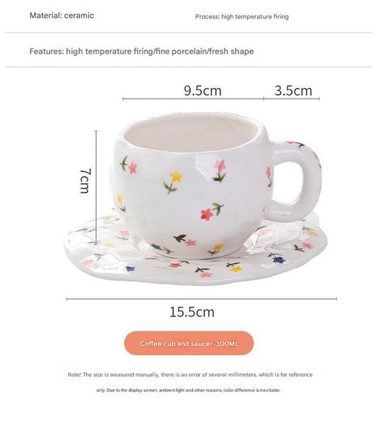 Hand Painted Ceramic Coffee Cup And Saucer Set Vintage Afternoon Tea(Blue Five Pointed Star) Cups & Saucers