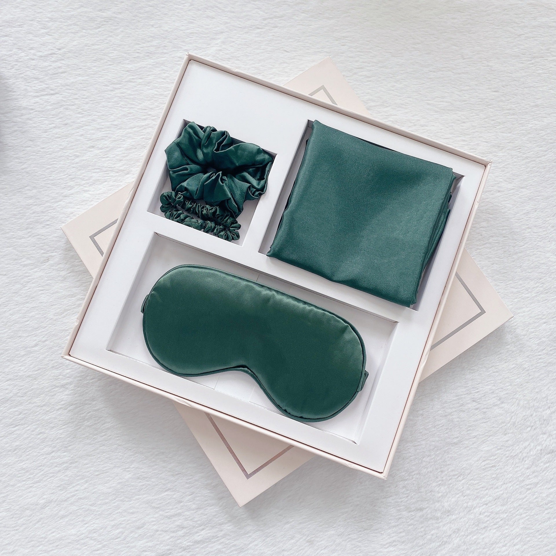 Luxury Satin Sleep Mask Gift Set4 Piece With Pillowcase And Hair Accessories(Dark Green) Sleep Masks