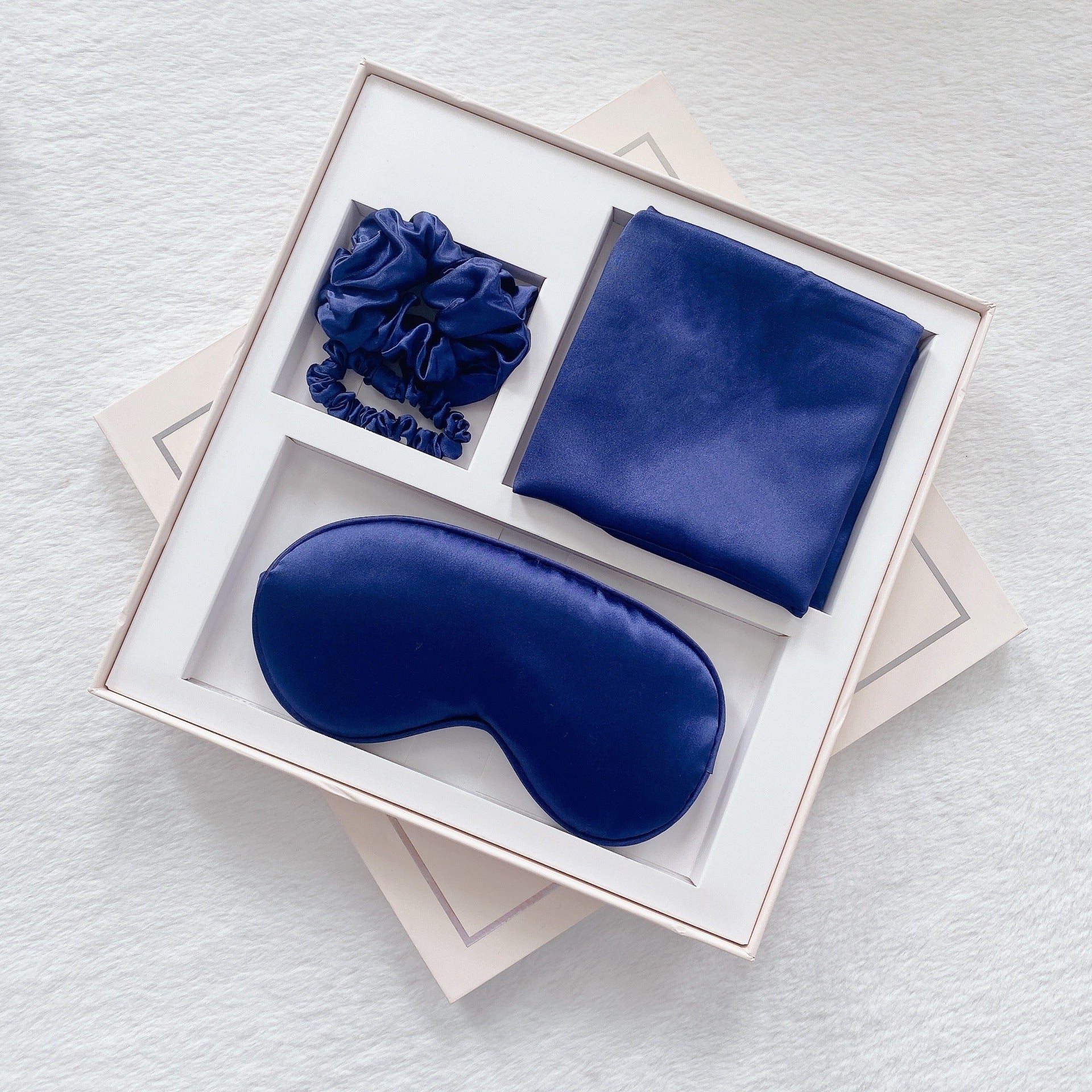 Luxury Satin Sleep Mask Gift Set 4 Piece With Pillowcase And Hair Accessories Navy Blue Sleep Masks