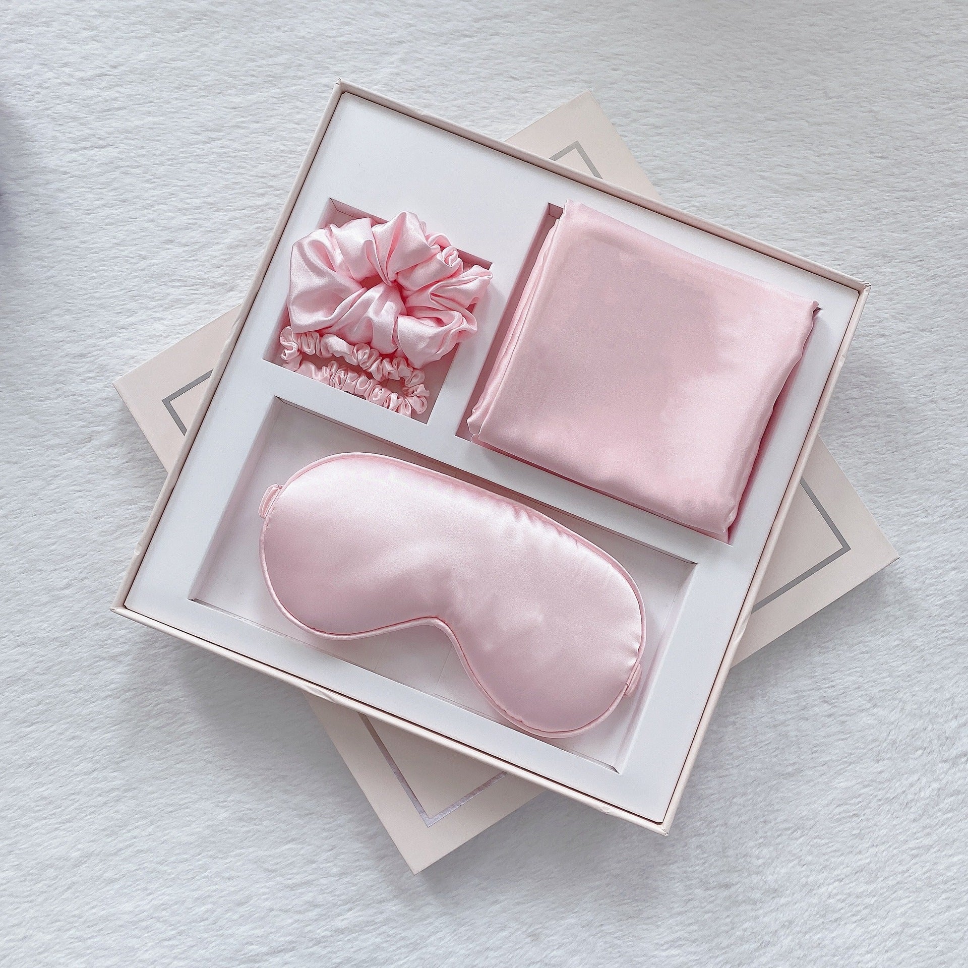 Luxury Satin Sleep Mask Gift Set 4 Piece With Pillowcase And Hair Accessories Pink Sleep Masks