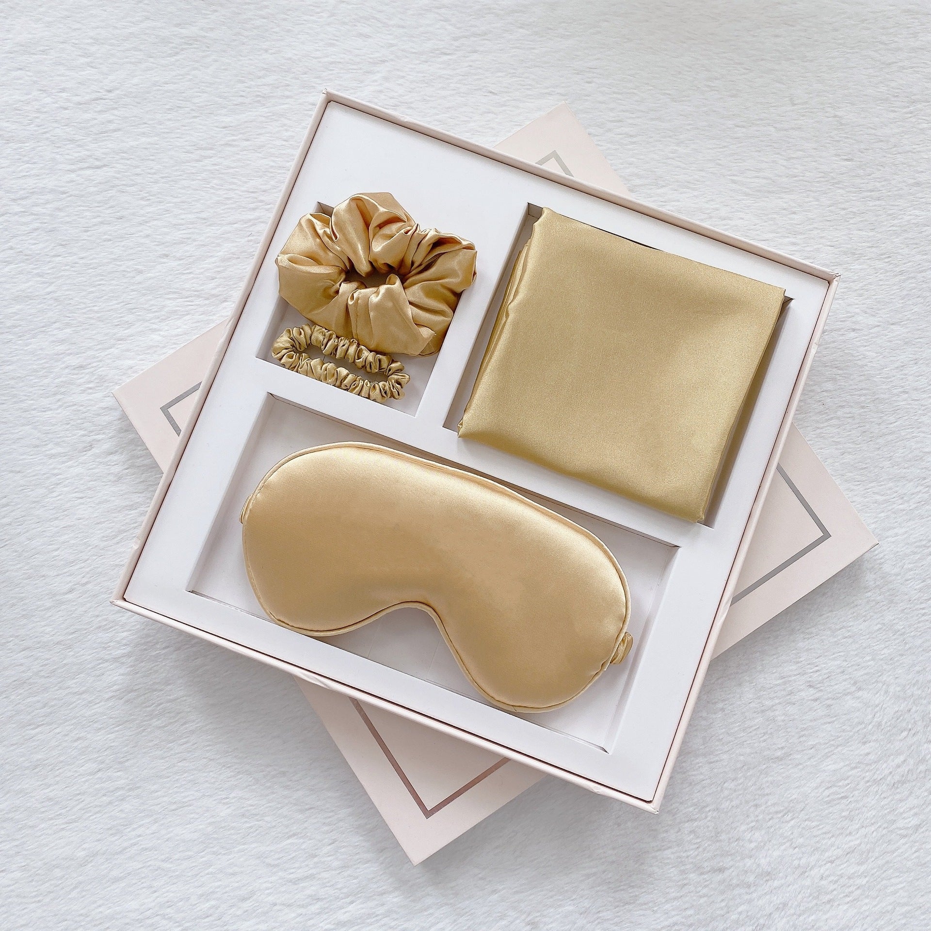 Luxury Satin Sleep Mask Gift Set 4 Piece With Pillowcase And Hair Accessories Gold Sleep Masks