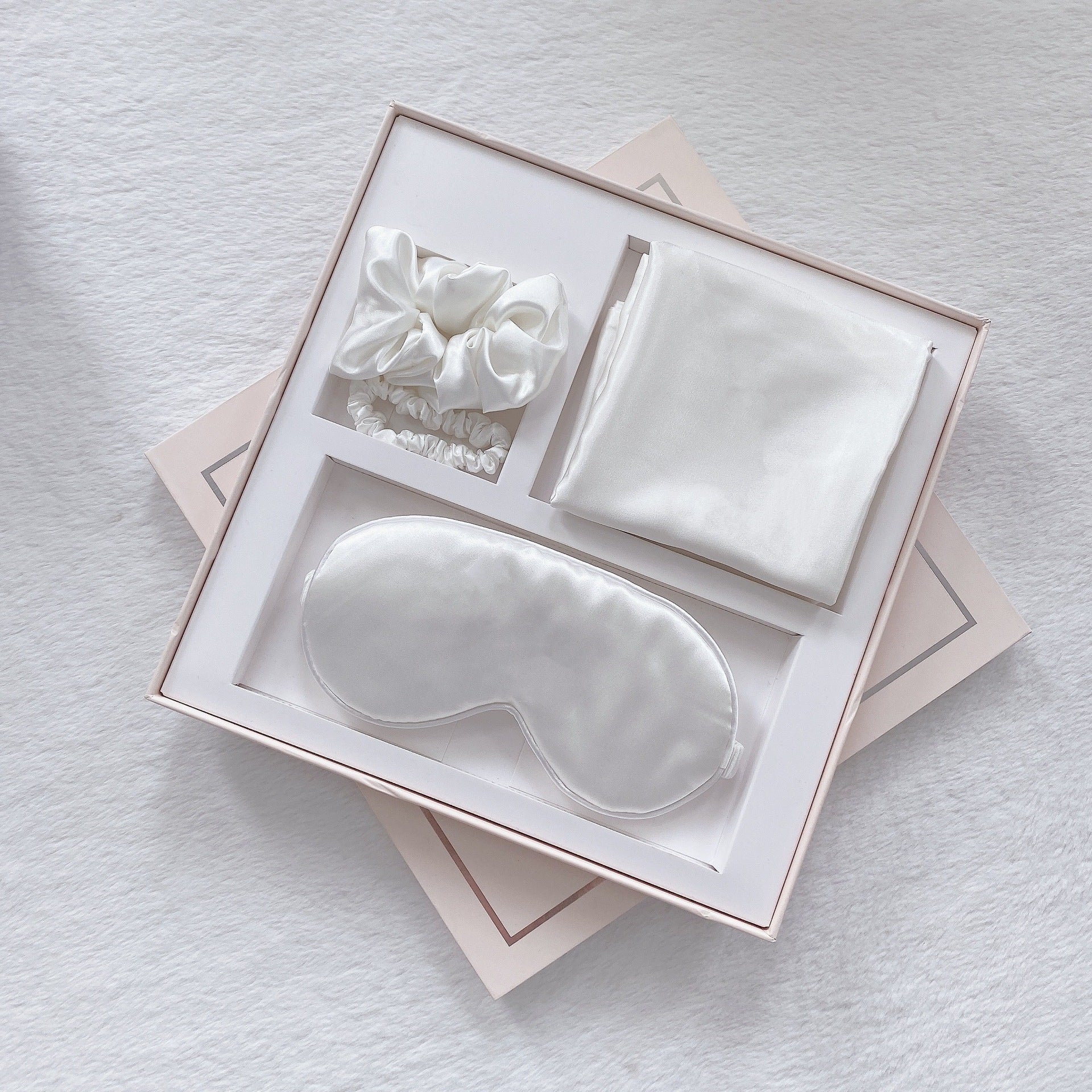 Luxury Satin Sleep Mask Gift Set 4 Piece With Pillowcase And Hair Accessories White Sleep Masks
