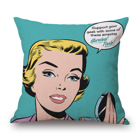 Pop Art Graphic Throw Pillow Vintage Style Cushion For Home Decor Blue Green Cushions & Decorative Pillows