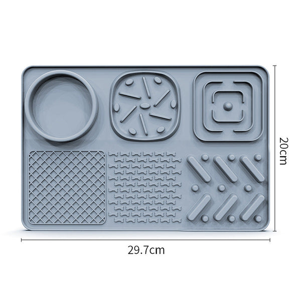Pet Slow Feeder Lick Mat With Suction Cups Anti Anxiety Dog Feeding (Grey) Dog Feeding Mats