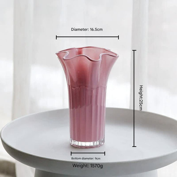 Nordic Style Glass Vase Elegant Fluted Flower For Home Decor(Pink) Vases