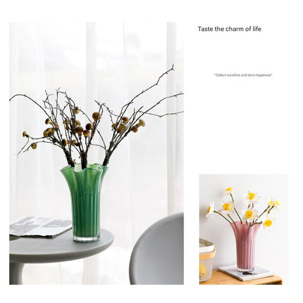Nordic Style Glass Vase Elegant Fluted Flower For Home Decor(Pink) Vases