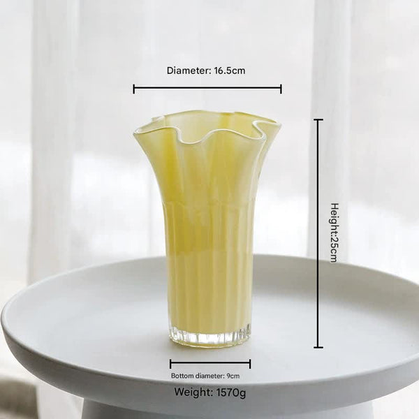 Nordic Style Glass Vase Elegant Fluted Flower For Home Decor(Yellow) Vases