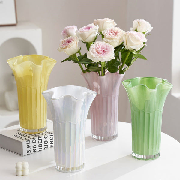Nordic Style Glass Vase Elegant Fluted Flower For Home Decor(Yellow) Vases