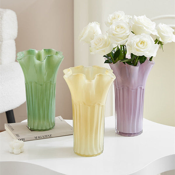 Nordic Style Glass Vase Elegant Fluted Flower For Home Decor(Yellow) Vases
