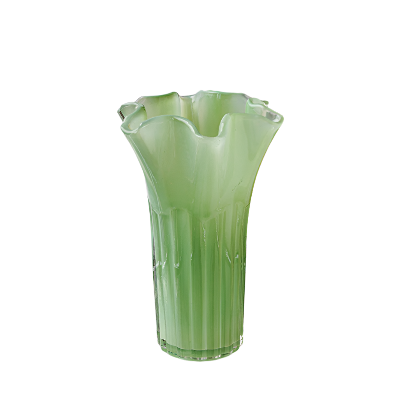 Elosung Nordic Style Glass Vase Elegant Fluted Flower For Home Decor Green Vases
