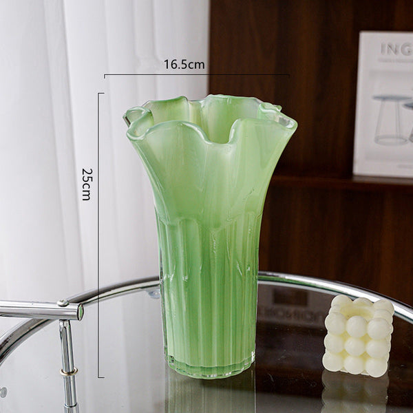 Elosung Nordic Style Glass Vase Elegant Fluted Flower For Home Decor Green Vases