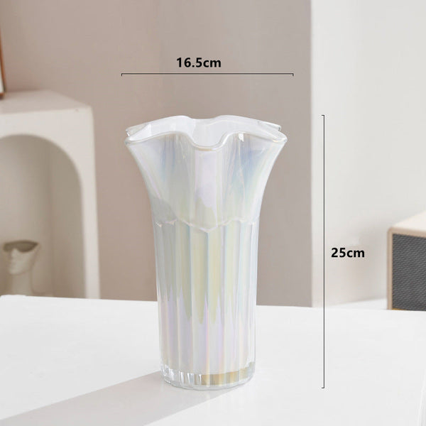 Nordic Style Glass Vase Elegant Fluted Flower For Home Decor(White) Vases