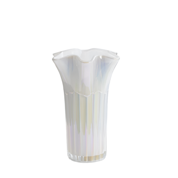 Nordic Style Glass Vase Elegant Fluted Flower For Home Decor(White) Vases