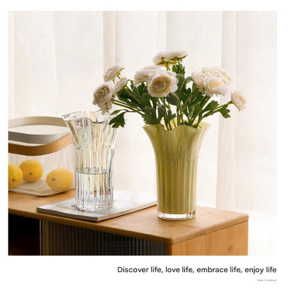Nordic Style Glass Vase Elegant Fluted Flower For Home Decor(White) Vases