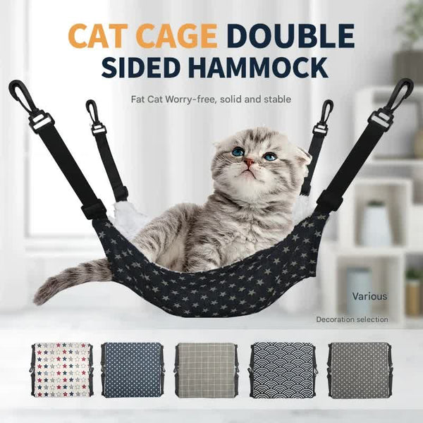 Cat Cage Hammock Adjustable Double Sided Pet Swing Bed With Hooks(Gray Check) Pet Beds