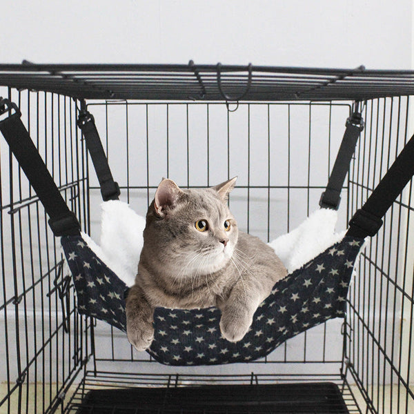 Cat Cage Hammock Adjustable Double Sided Pet Swing Bed With Hooks(Gray Check) Pet Beds