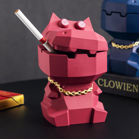 Hippo Ashtray With Lid Stylish Geometric Decor For Home And Office Pink Ashtrays