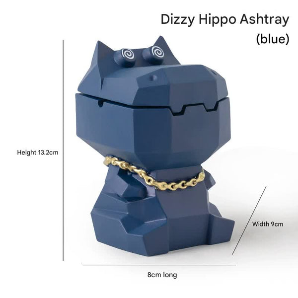 Hippo Ashtray With Lid Stylish Geometric Decor For Home And Office Blue Ashtrays