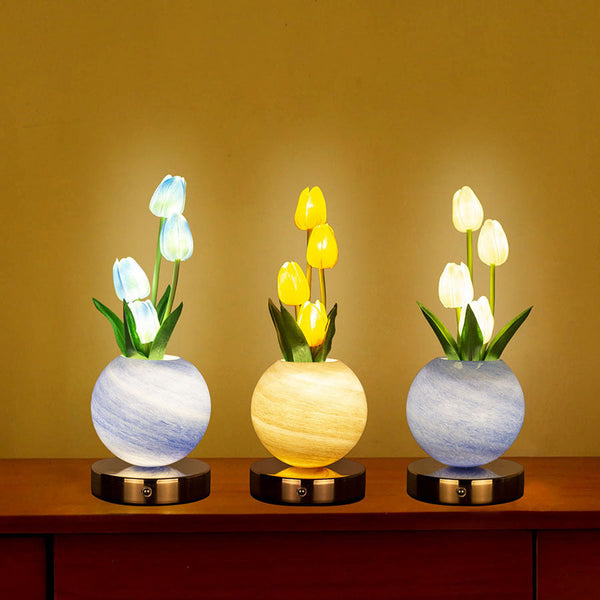Pink Tulip Night Light Floral Table Lamp For Bedroom Ambiance Lamps