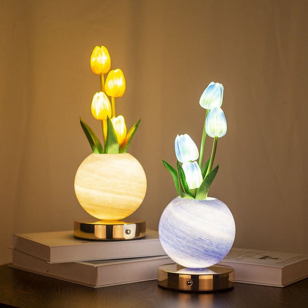 Orange Tulip Night Light Floral Table Lamp For Bedroom Ambiance Lamps