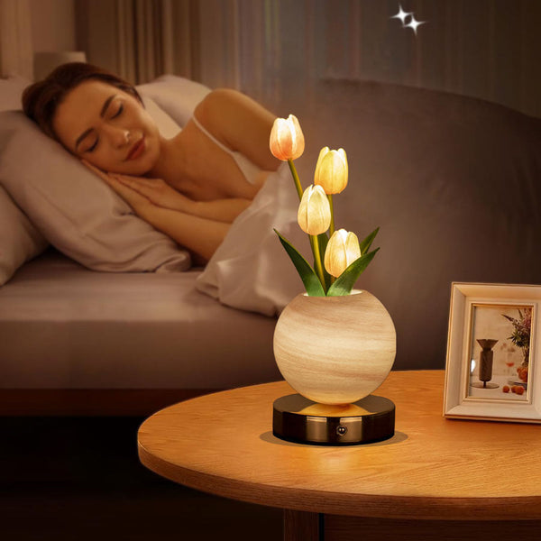 Orange Tulip Night Light Floral Table Lamp For Bedroom Ambiance Lamps