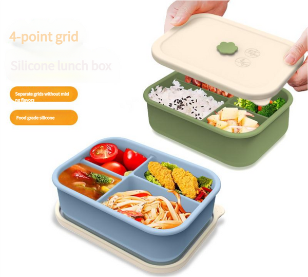 Light Blue Microwave Safe Silicone Lunch Box With 4 Compartments Airtight Bento For Work And Travel Lunchboxes