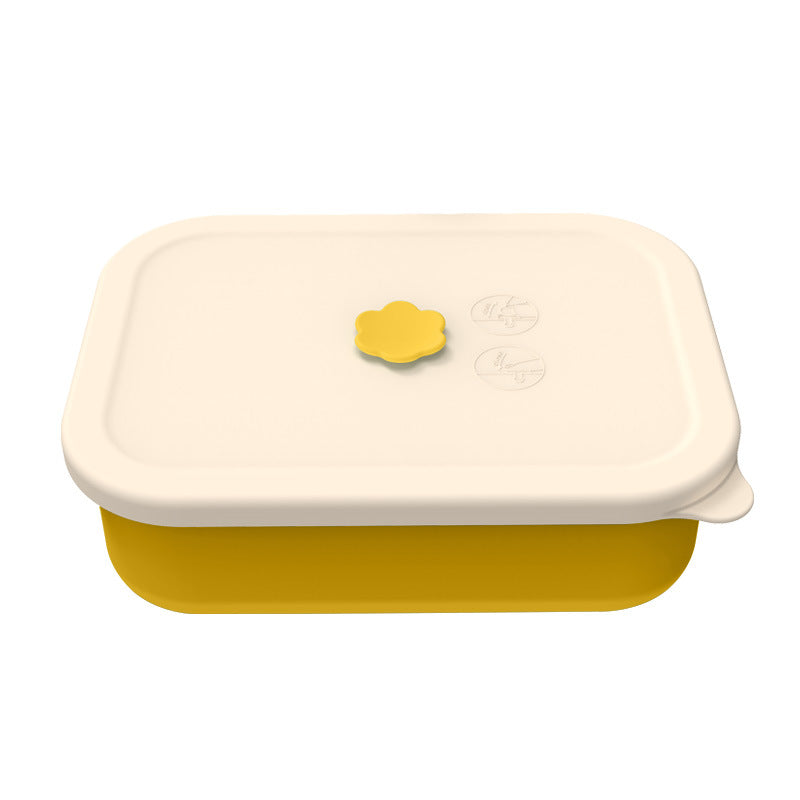 Yellow Microwave Safe Silicone Lunch Box With 4 Compartments Airtight Bento For Work And Travel Lunchboxes