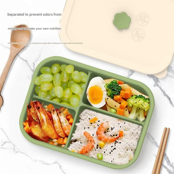 Lotus Color Microwave Safe Silicone Lunch Box With 4 Compartments Airtight Bento For Work And Travel Lunchboxes