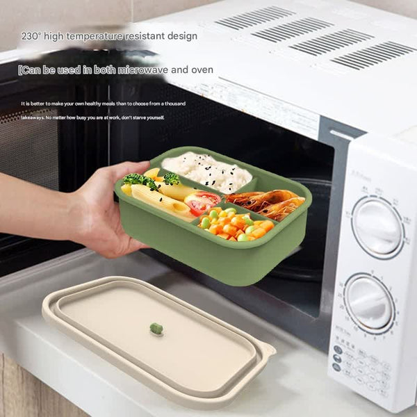 Lotus Color Microwave Safe Silicone Lunch Box With 4 Compartments Airtight Bento For Work And Travel Lunchboxes
