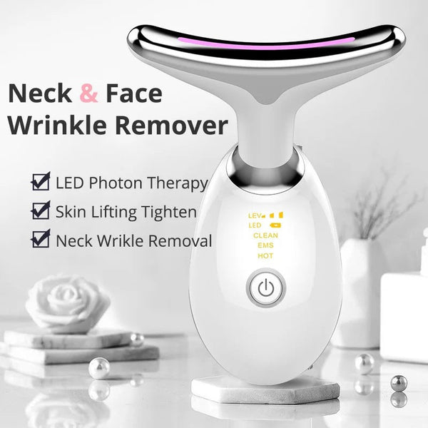 Led Photon Therapy Neck And Face Wrinkle Remover Skin Tightening Device With Ems Heat(Black) Anti Aging Products