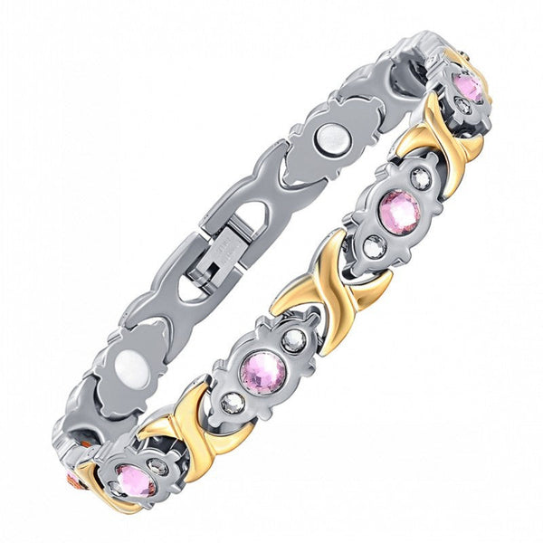 Magnetic Therapy Bracelet Anti Allergy Jewelry With Gemstone Design And Health Benefits(Silver Gold) Bracelets