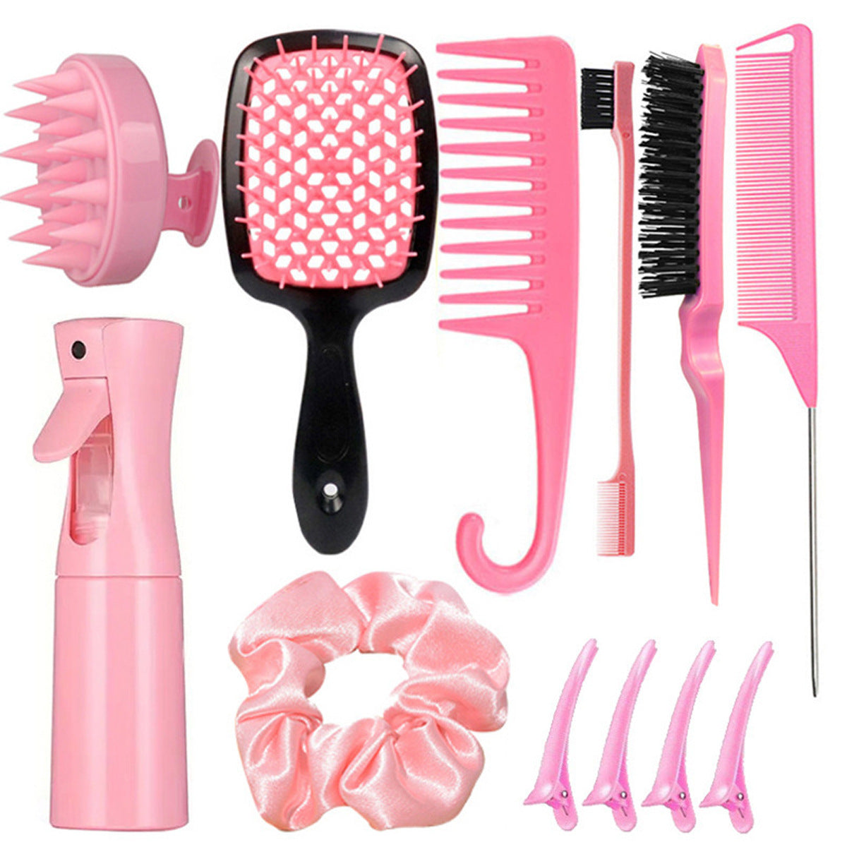 Complete Hair Styling Kit With Detangling Brushes Combs Spray Bottle And Accessories(Pink) Dog Grooming