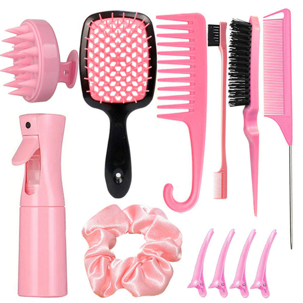 Complete Hair Styling Kit With Detangling Brushes Combs Spray Bottle And Accessories(Pink) Dog Grooming