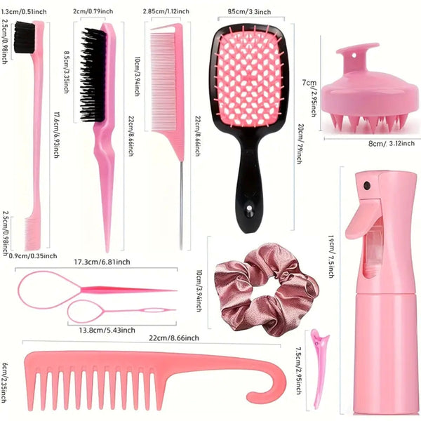 Complete Hair Styling Kit With Detangling Brushes Combs Spray Bottle And Accessories(Pink) Dog Grooming