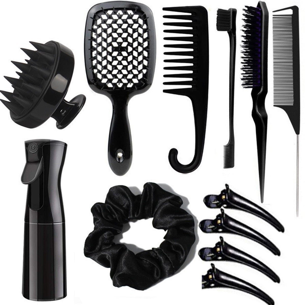 Complete Hair Styling Kit With Detangling Brushes Combs Spray Bottle And Accessories(Black) Dog Grooming