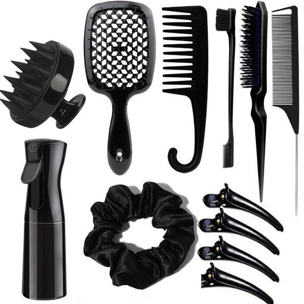 Complete Hair Styling Kit With Detangling Brushes Combs Spray Bottle And Accessories(Black) Dog Grooming
