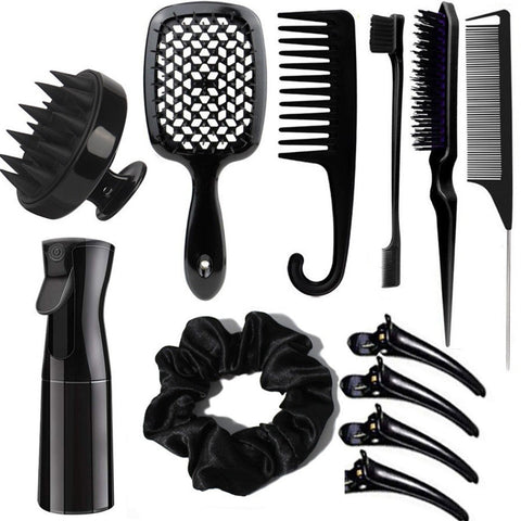 Complete Hair Styling Kit With Detangling Brushes Combs Spray Bottle And Accessories(Black) Dog Grooming